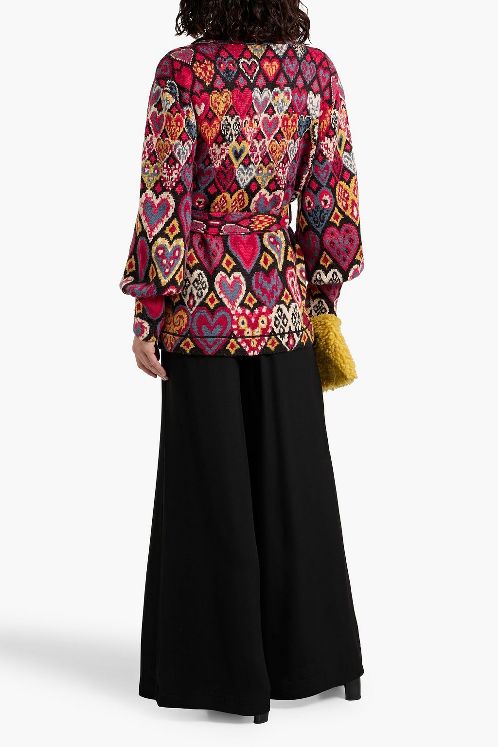 FARM RIO Belted jacquard-knit cardigan