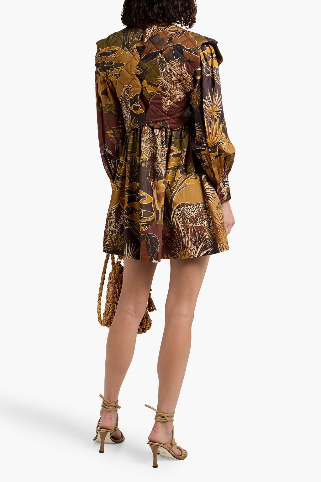 FARM RIO Quilted printed cotton-poplin mini dress