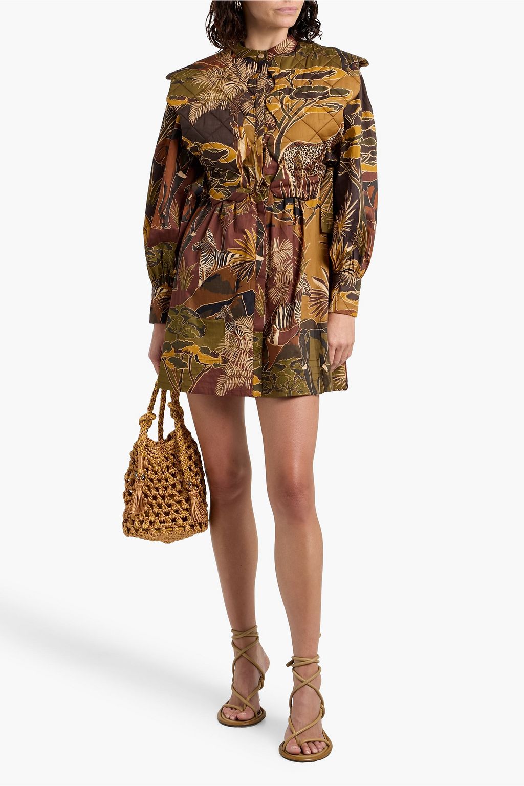 FARM RIO Quilted printed cotton-poplin mini dress