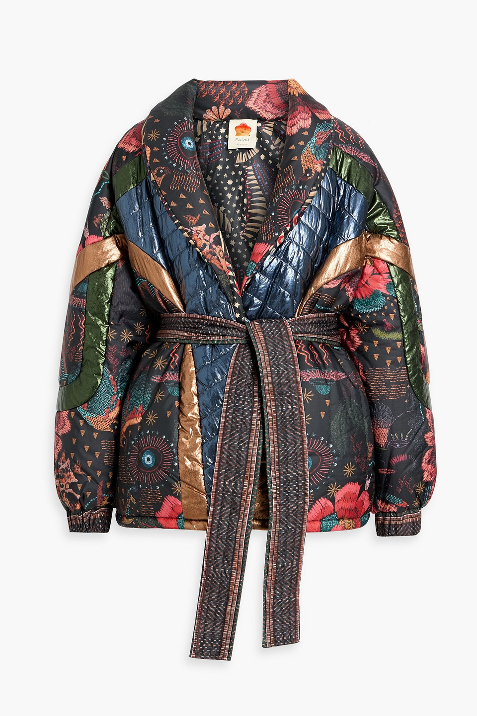 Farm Rio Reversible Patchwork Quilted Shell Jacket In Multi