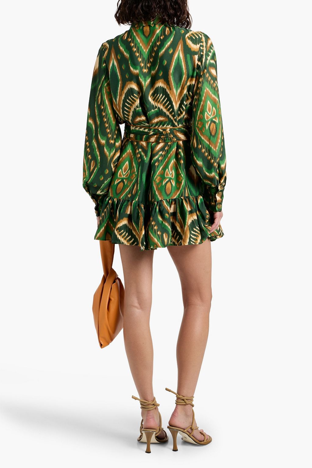 FARM RIO Ruffled printed woven mini shirt dress