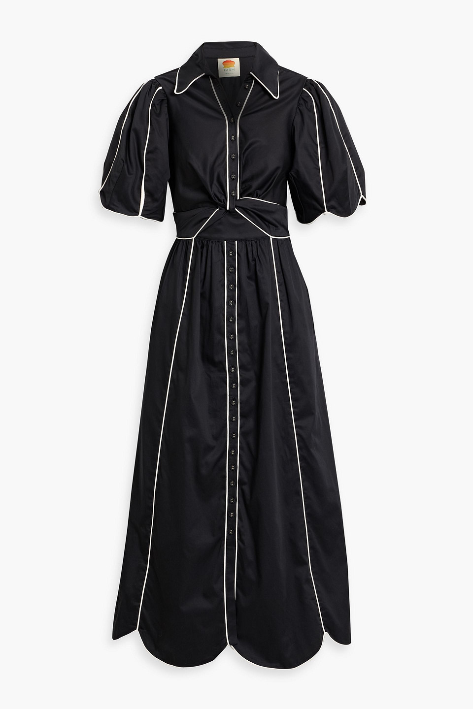 Farm Rio Tie Belt Shirtdress In Black
