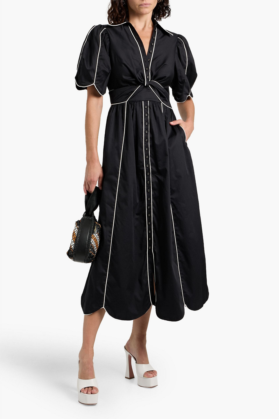 Farm Rio Tie Belt Shirtdress In Black
