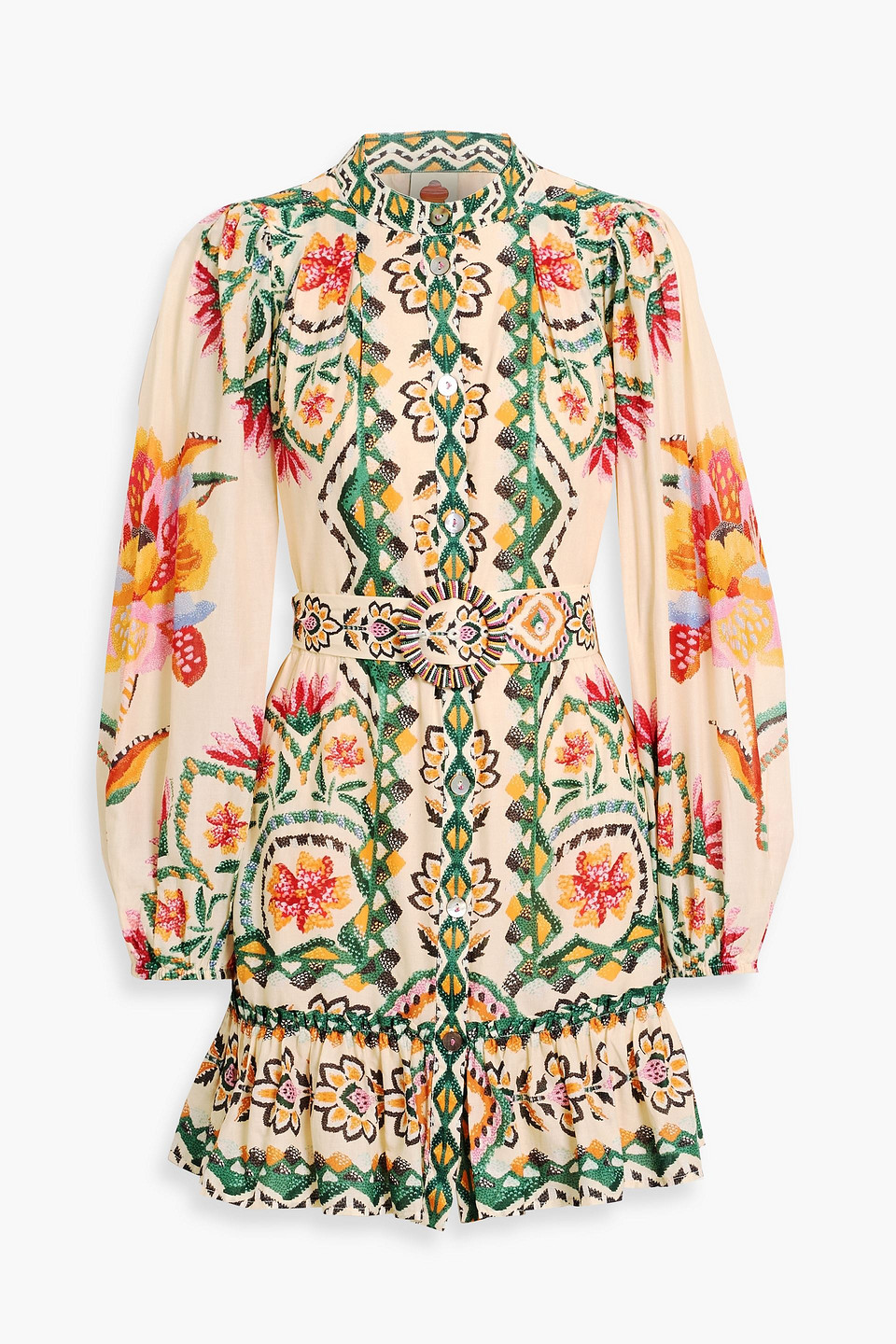 Farm Rio Ruffled Floral-print Cotton-voile Mini Dress In Multi