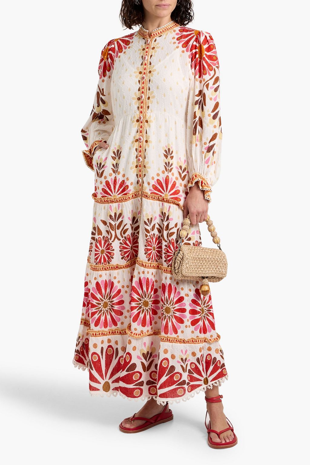 FARM RIO Floral-print fil coupé cotton-voile maxi dress