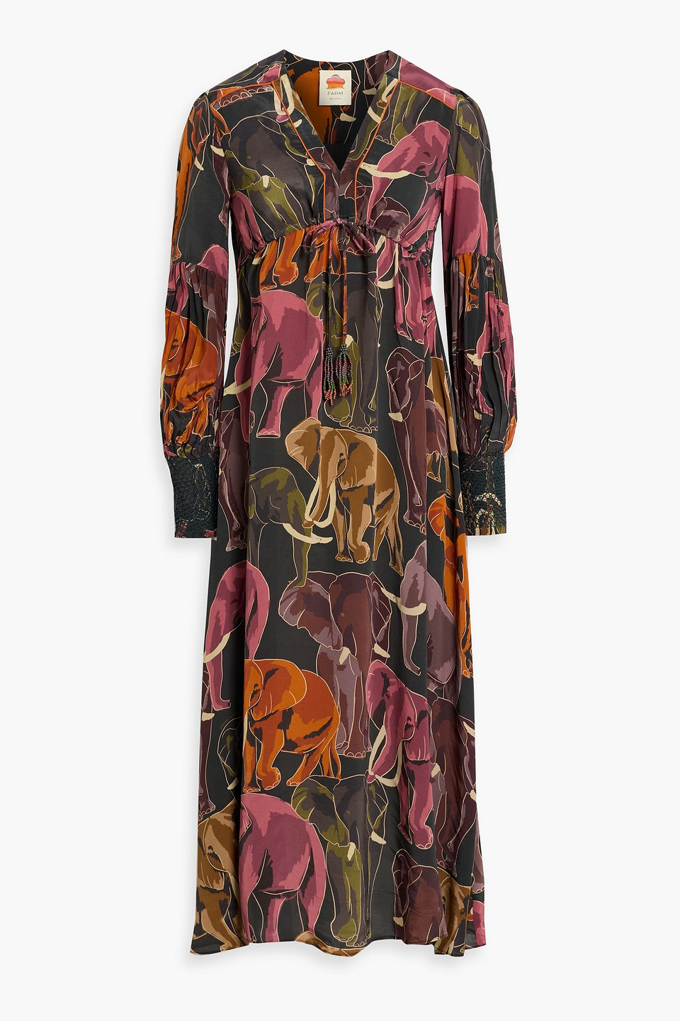 Farm Rio Gathered Floral-print Crepe De Chine Midi Dress In Green