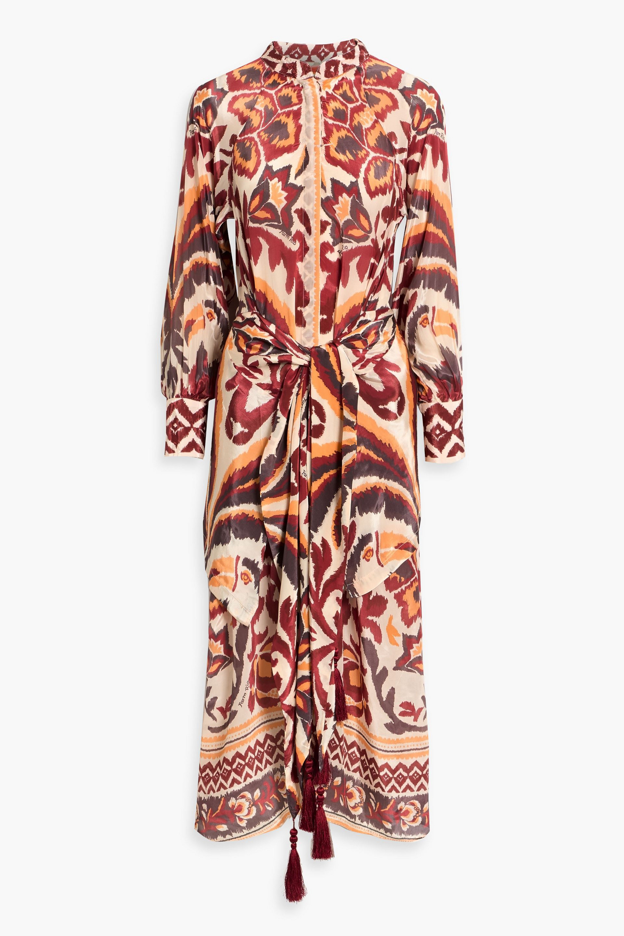 FARM Rio Tie-front printed crepe de chine midi dress