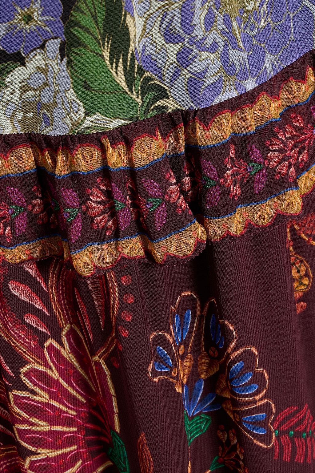 FARM RIO Tiered floral-print georgette maxi skirt