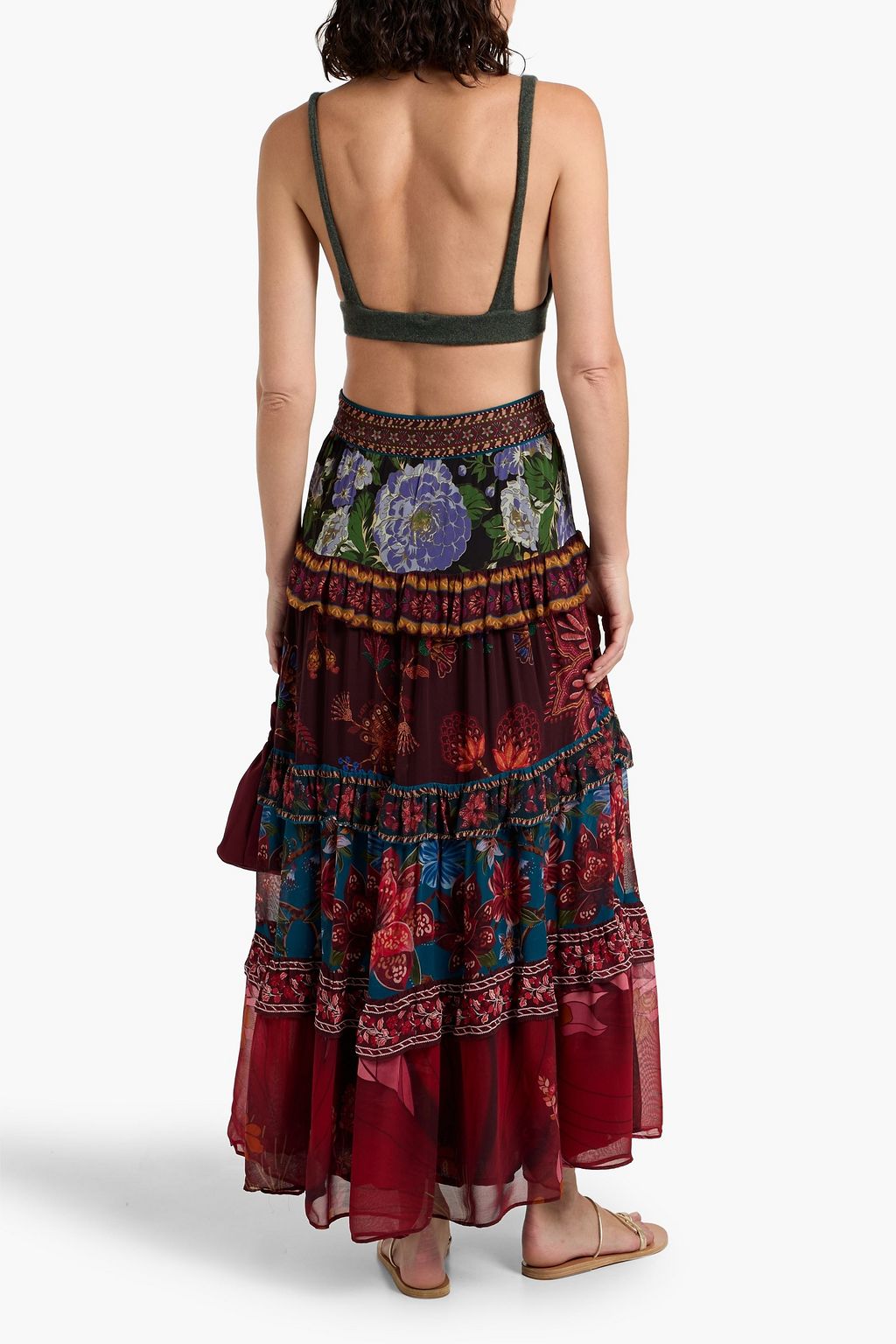 FARM RIO Tiered floral-print georgette maxi skirt