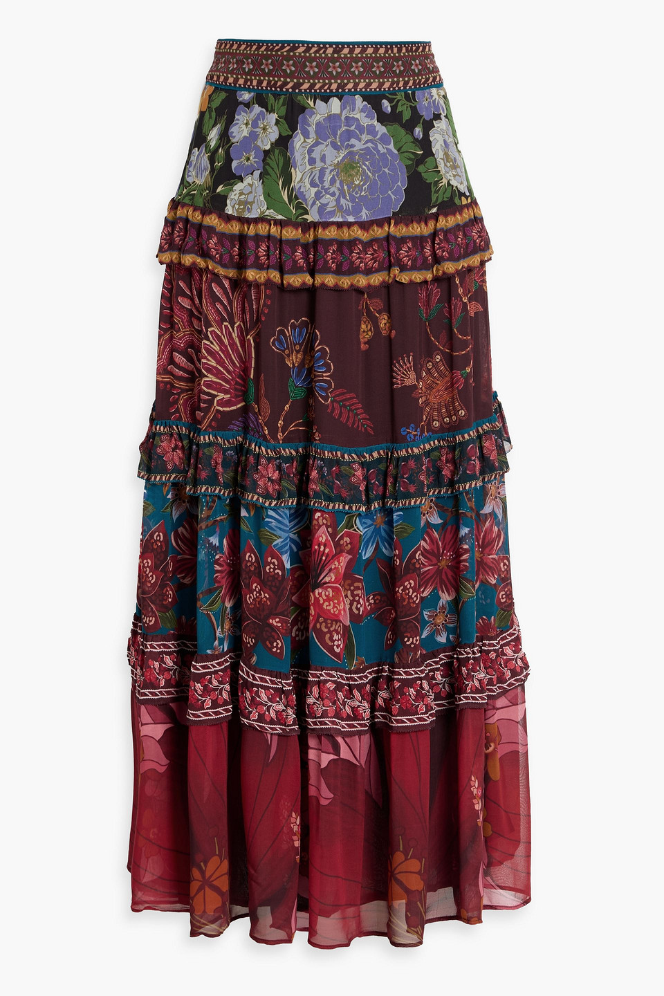 Farm Rio Tiered Floral-print Georgette Maxi Skirt In Multi