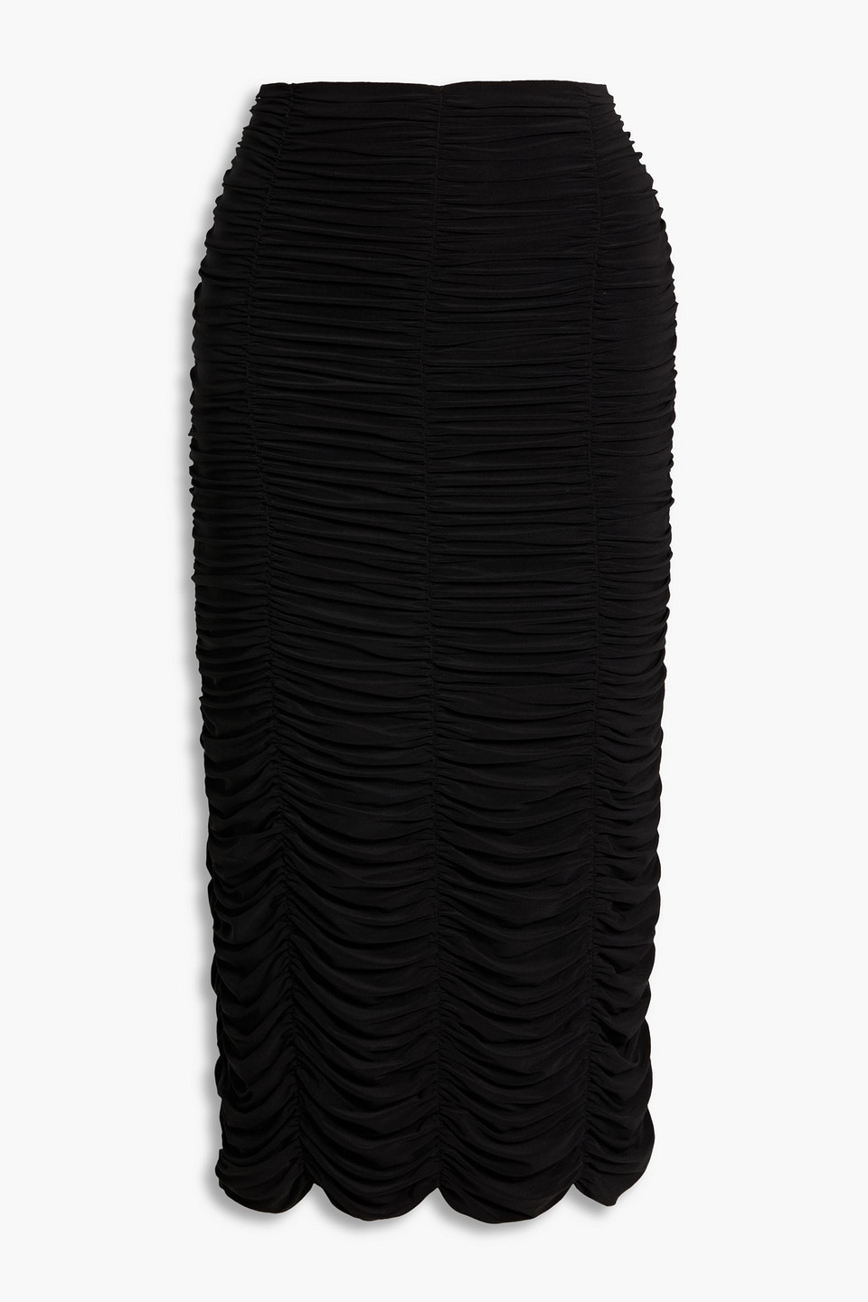 Tibi Ruched Stretch-jersey Midi Skirt In Black
