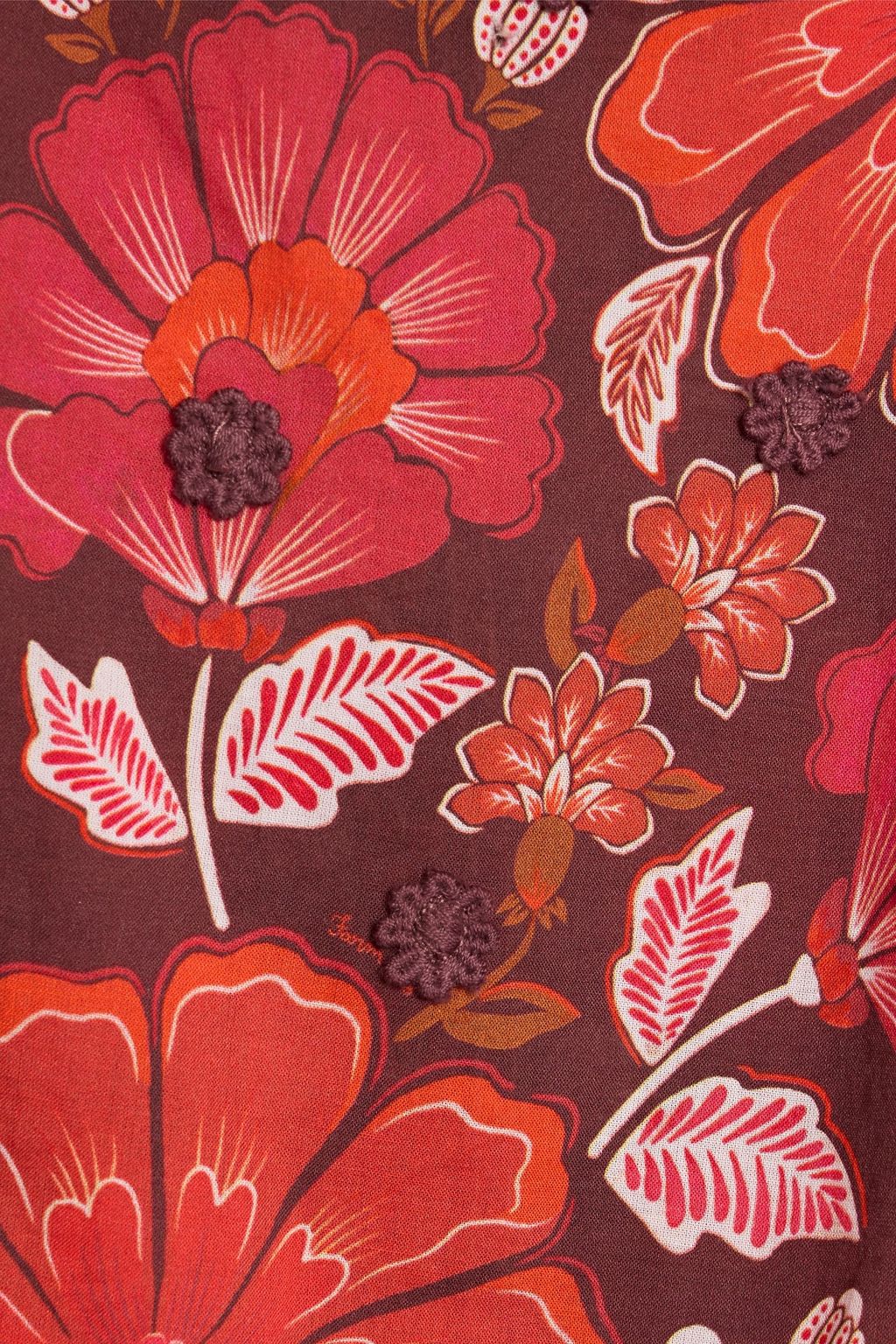 FARM RIO Appliquéd floral-print cotton-voile blouse