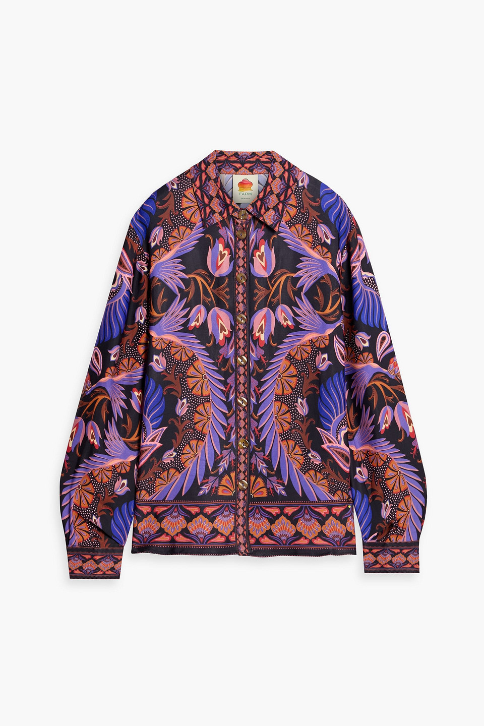 Farm Rio Printed Crepe De Chine Shirt In Multi