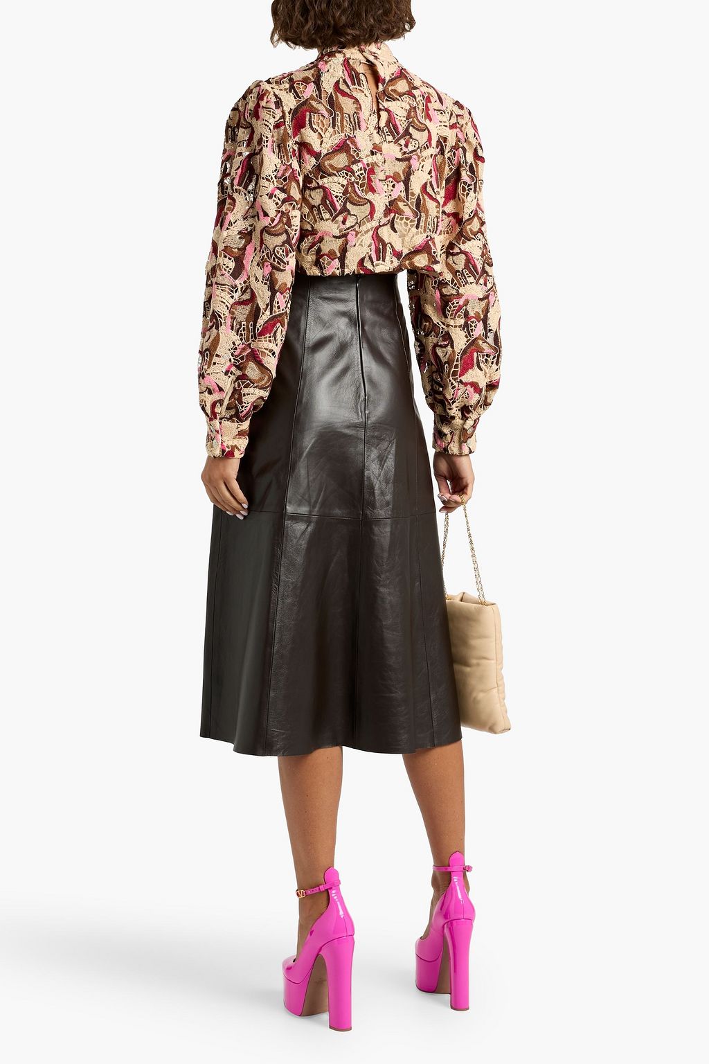 FARM RIO Cropped guipure lace blouse