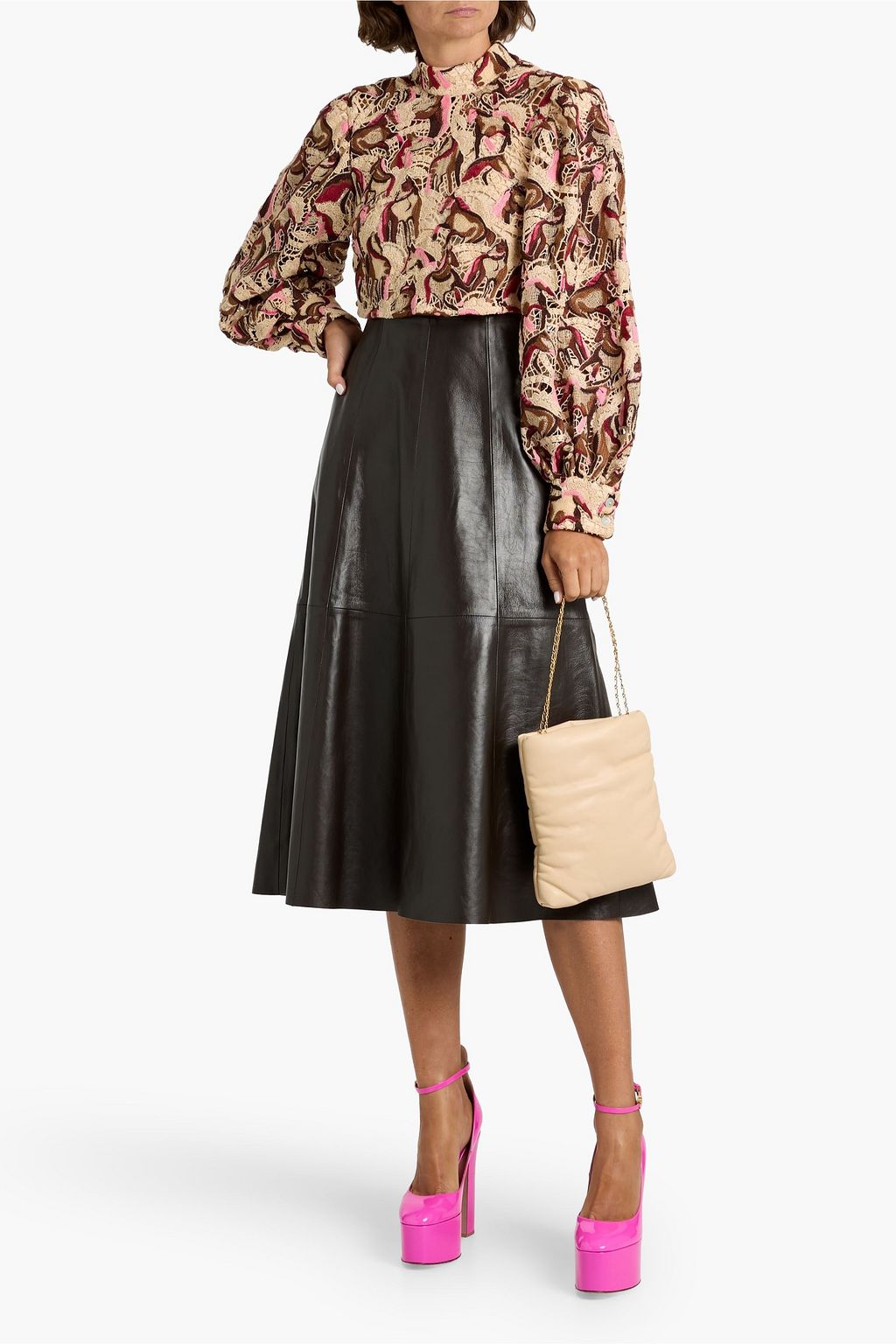 FARM RIO Cropped guipure lace blouse
