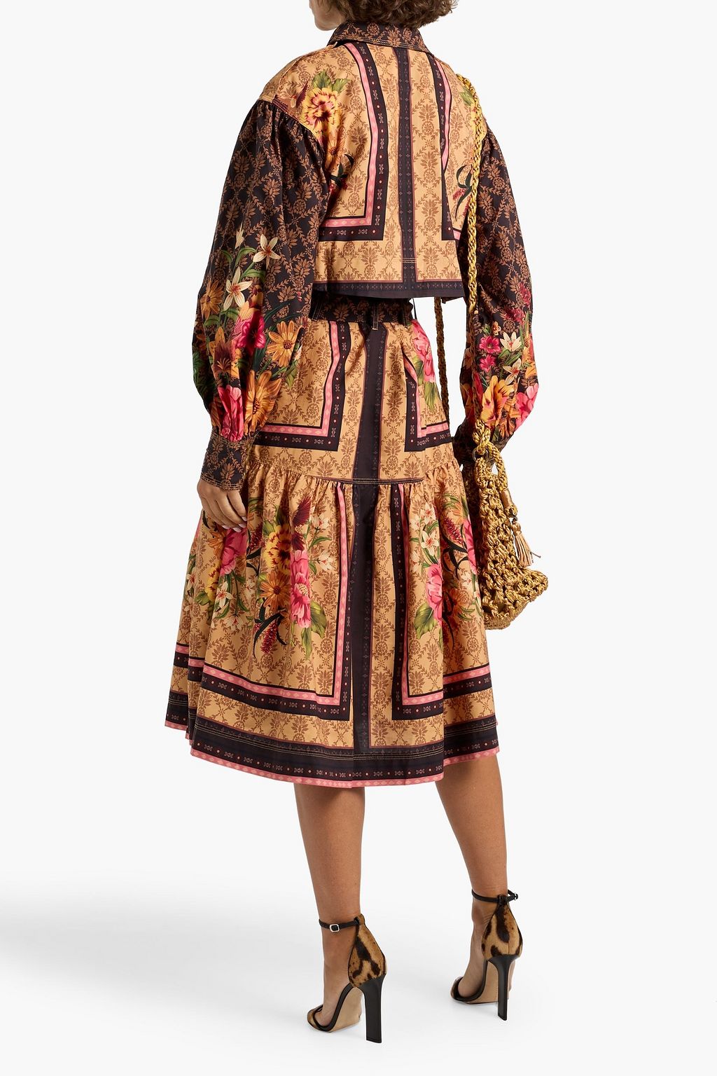 FARM RIO Printed cotton-poplin midi shirt dress