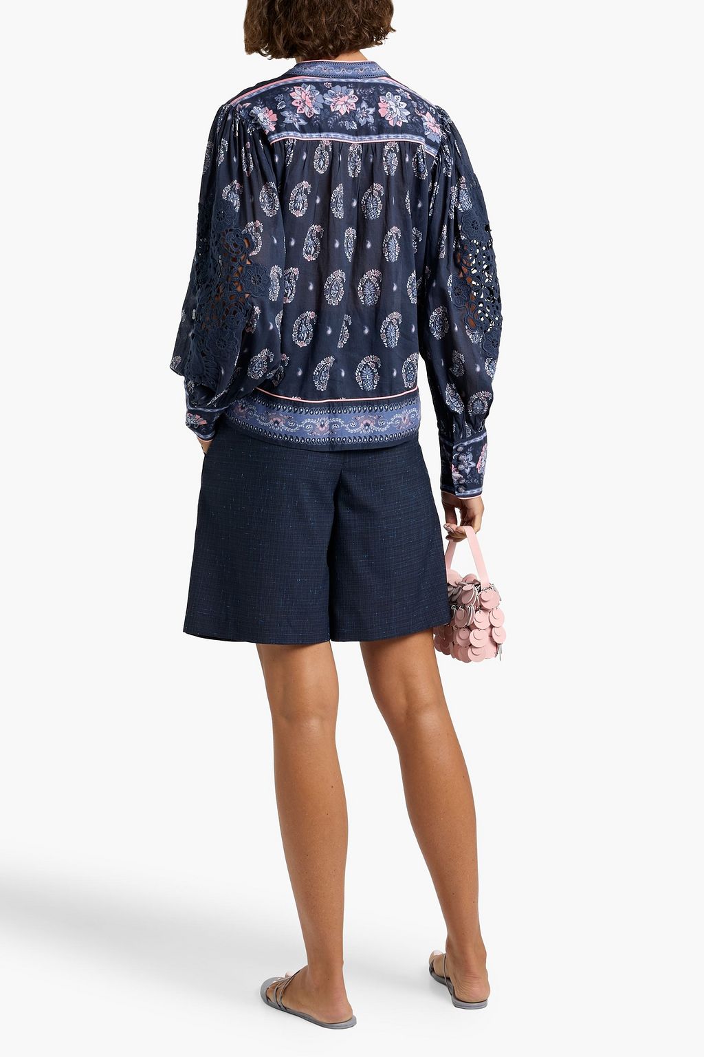 FARM RIO Paisley-print guipure lace and cotton-voile blouse