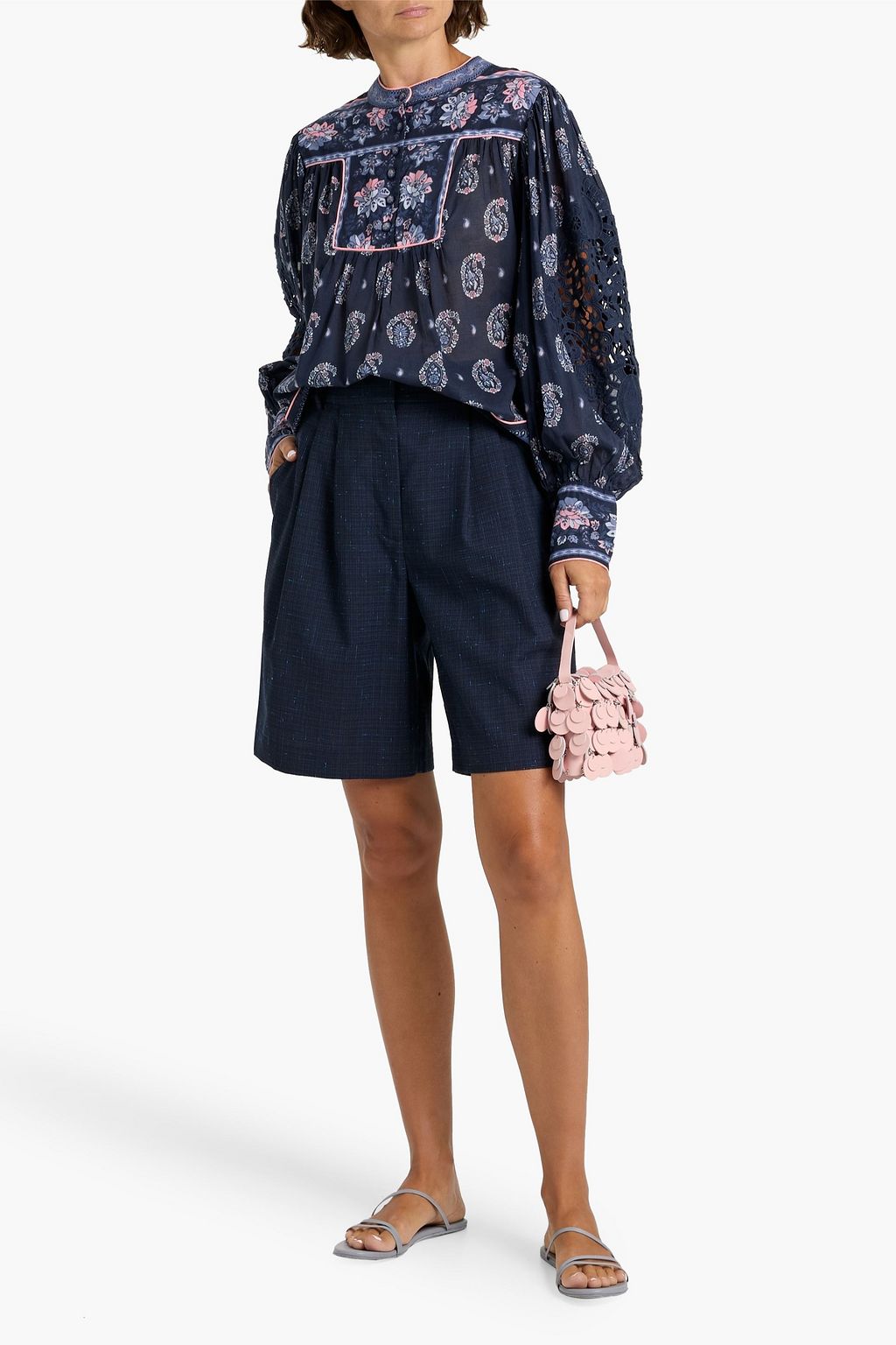 FARM RIO Paisley-print guipure lace and cotton-voile blouse