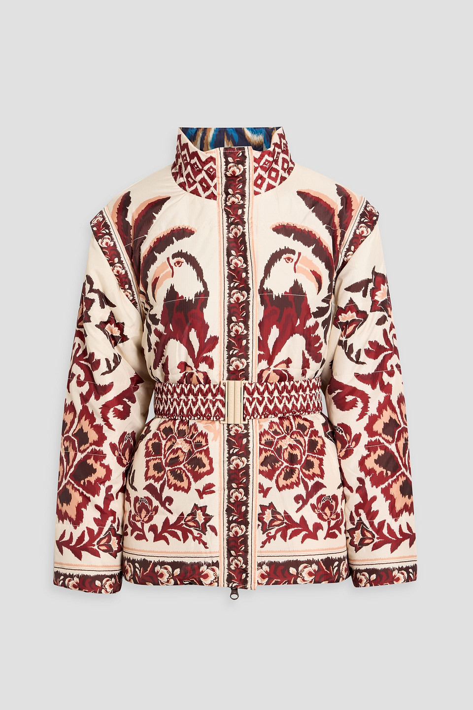 Farm Rio Cream Toucans Scarf Reversible Puffer Jacket In Neutral