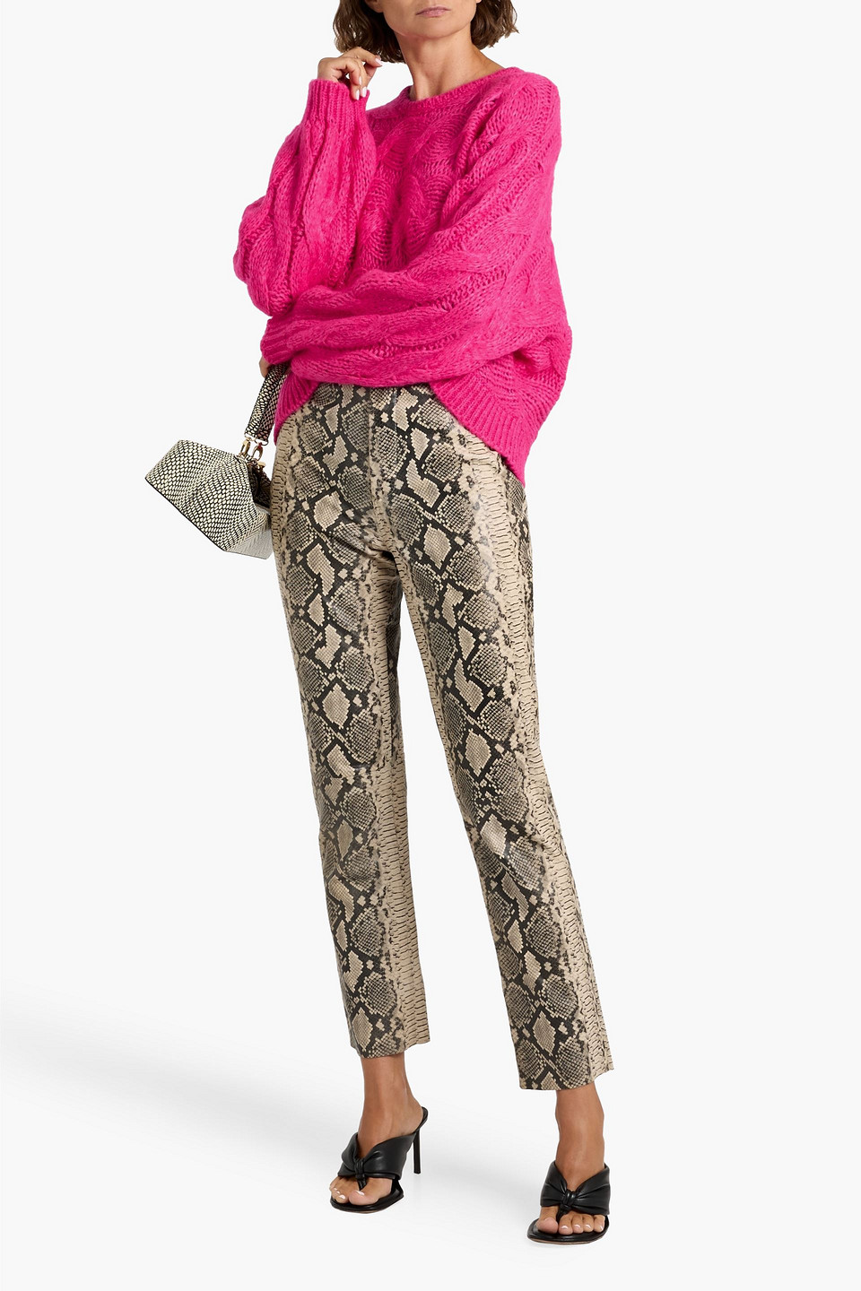 Farm Rio Cable Crewneck Sweater In Pink