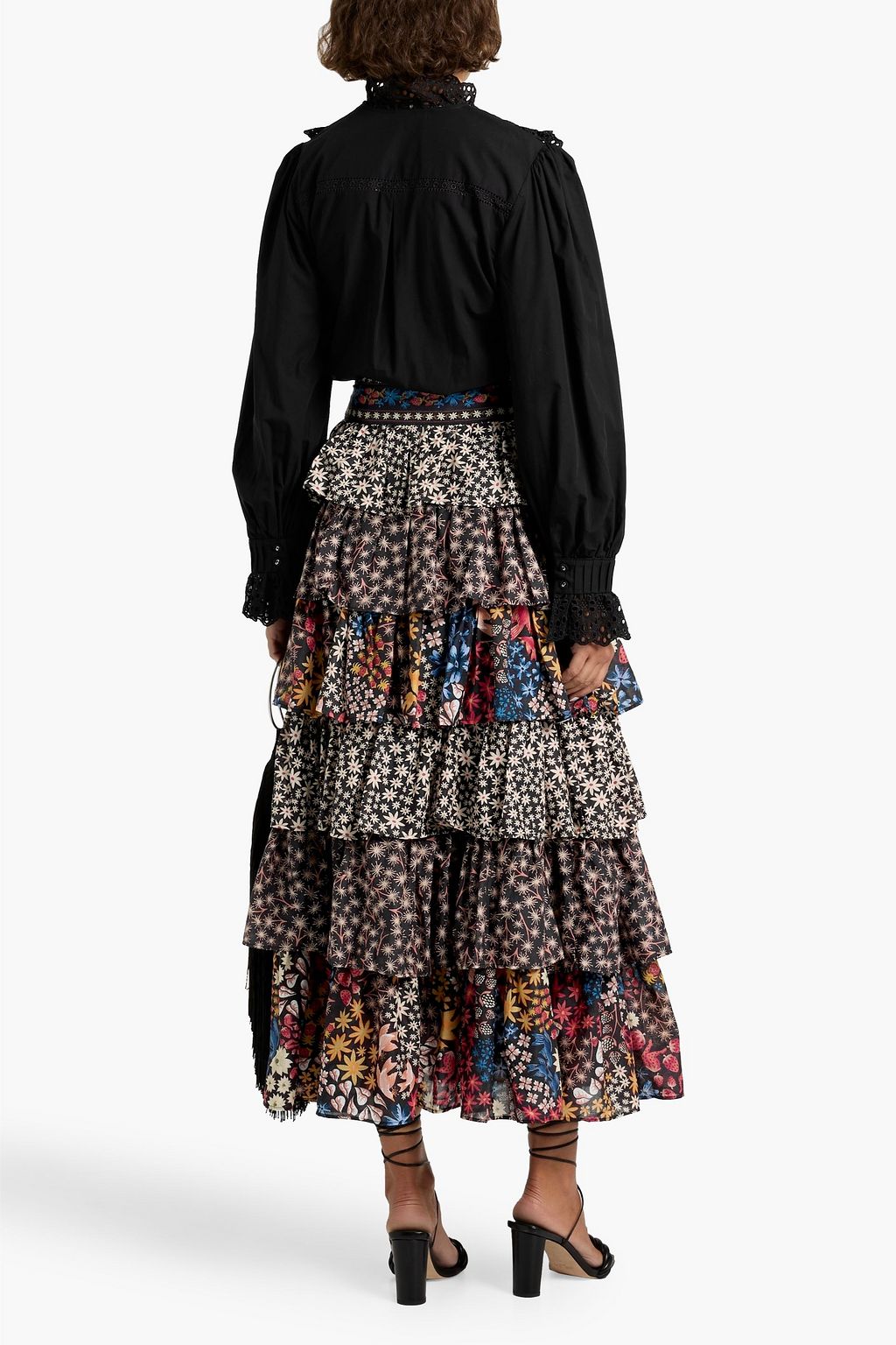 FARM RIO Tiered printed cotton-voile midi skirt