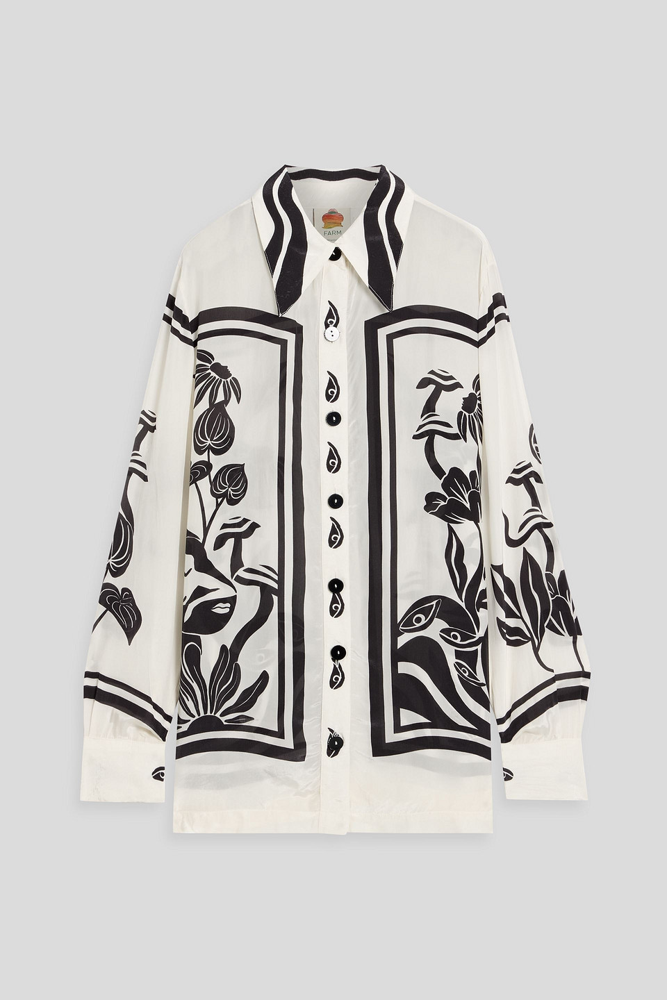 Farm Rio Printed Crepe De Chine Shirt In White