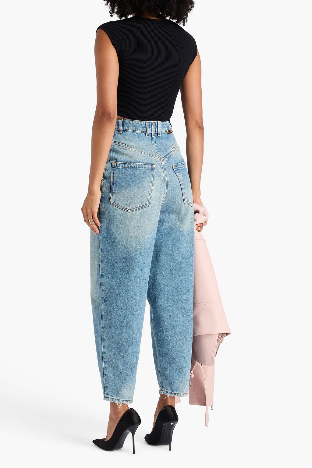 BALMAIN Hoch sitzende Karottenjeans in ausgewaschener Optik