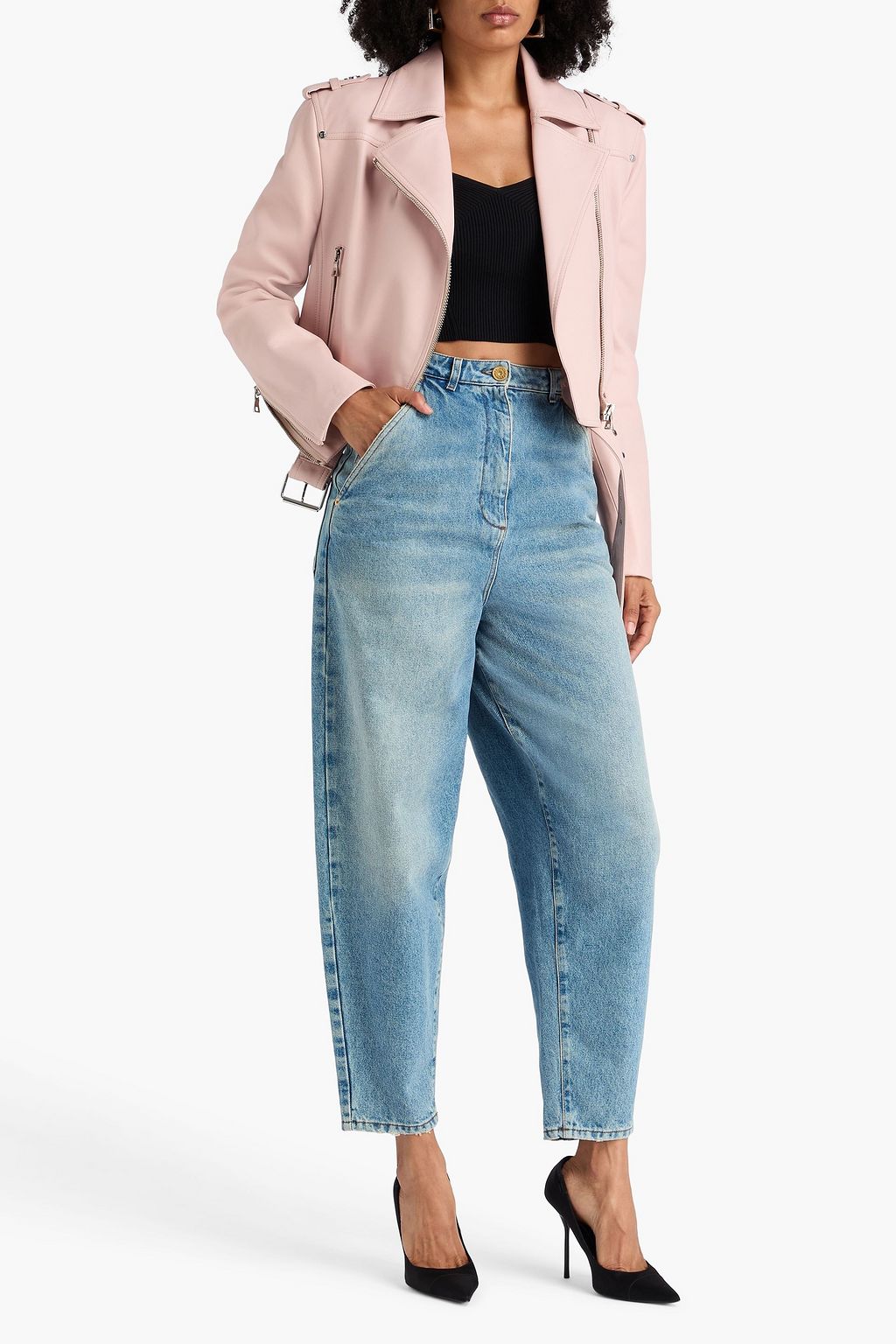 BALMAIN Hoch sitzende Karottenjeans in ausgewaschener Optik