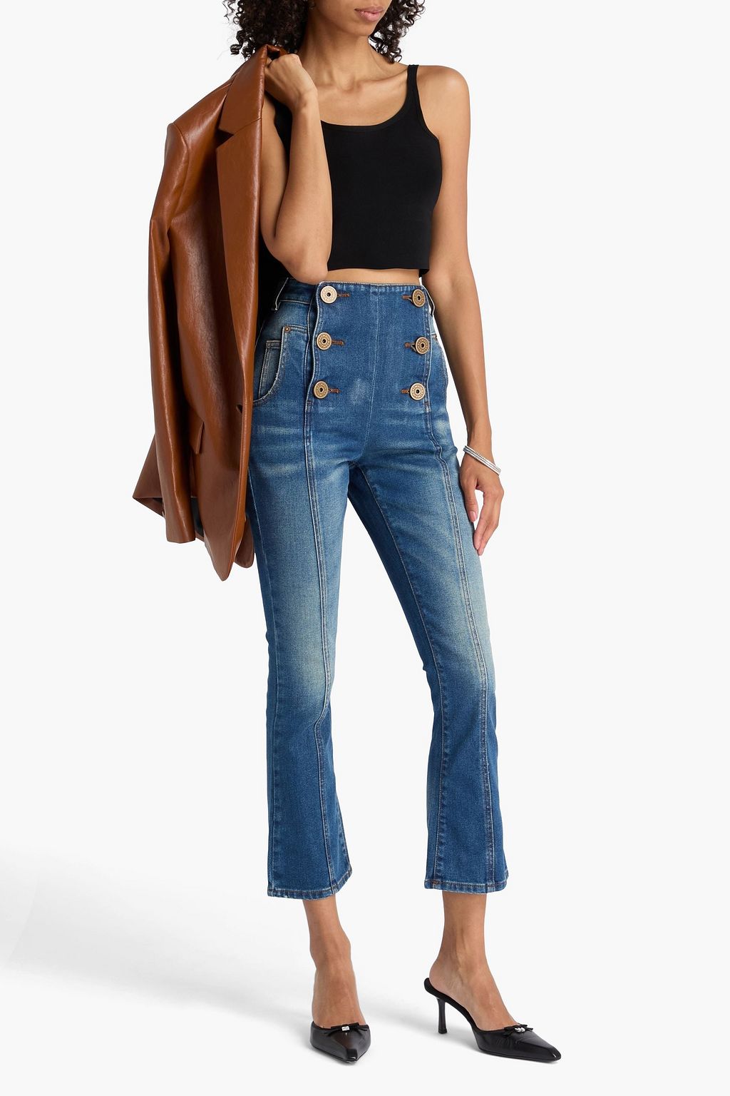 BALMAIN Hoch sitzende Cropped Bootcut-Jeans in ausgewaschener Optik