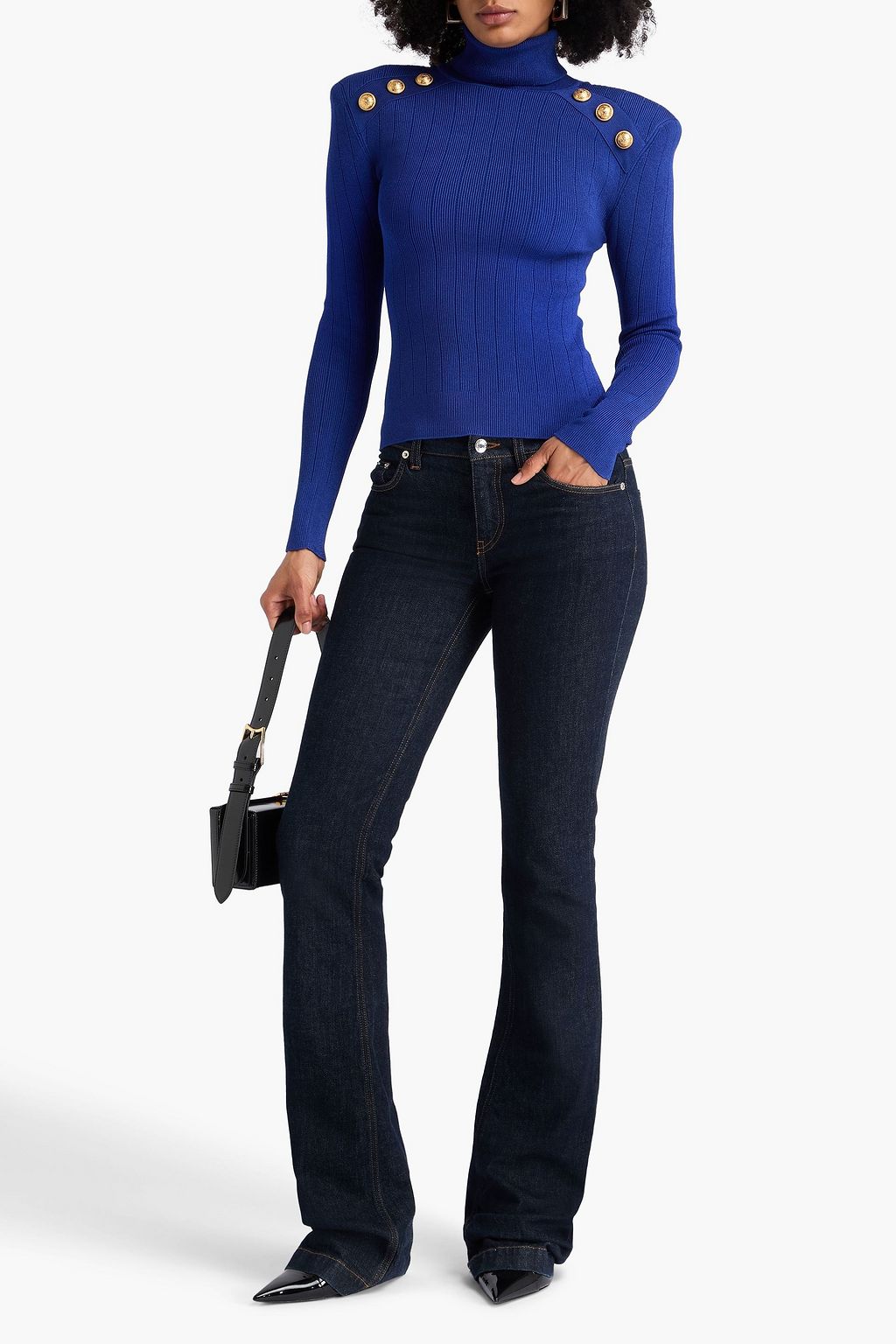 BALMAIN Rollkragenpullover aus Rippstrick mit Verzierung