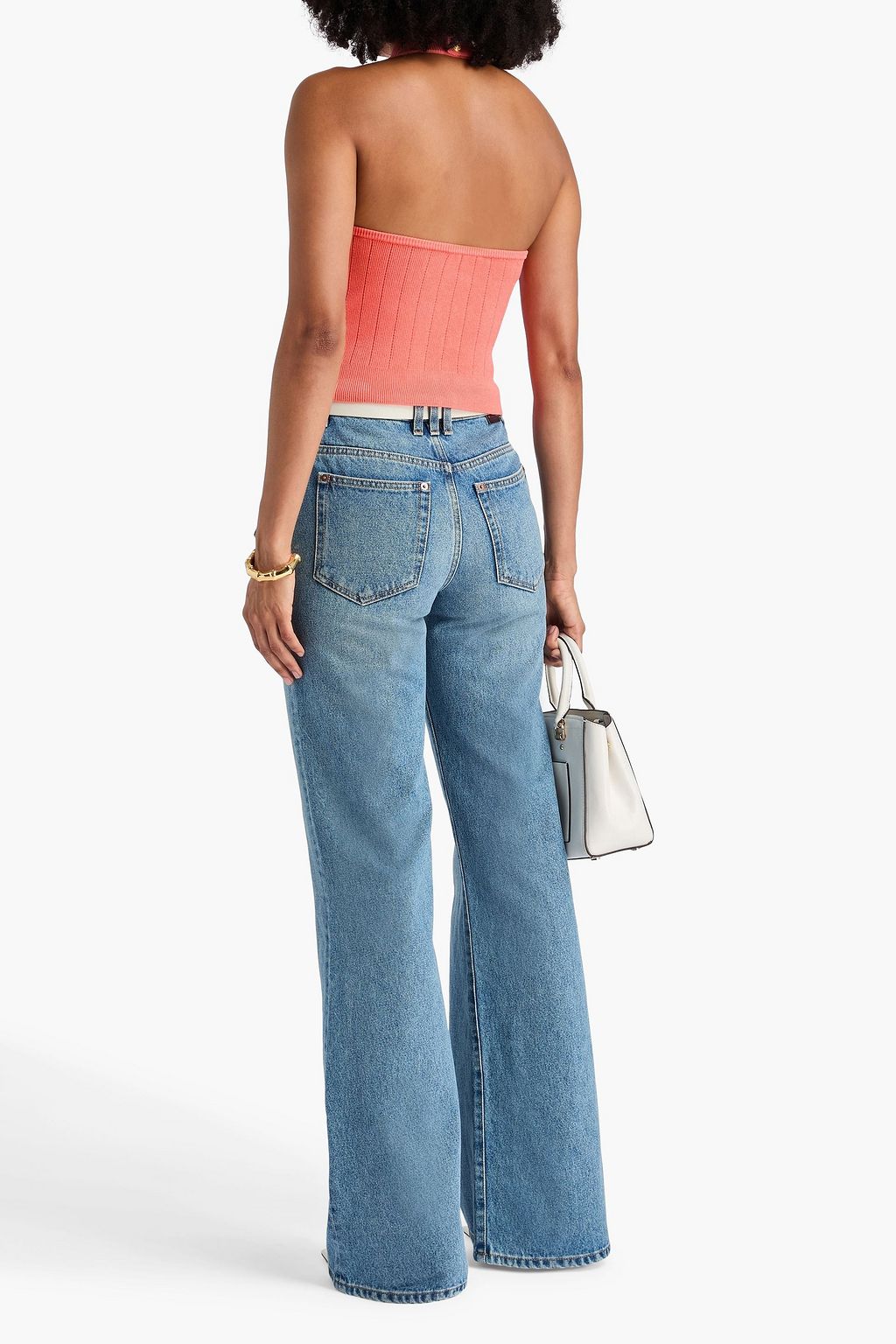 BALMAIN بلوزة قصيرة بياقة هالتر الدائرية بحبكة بتصميم مضلّع