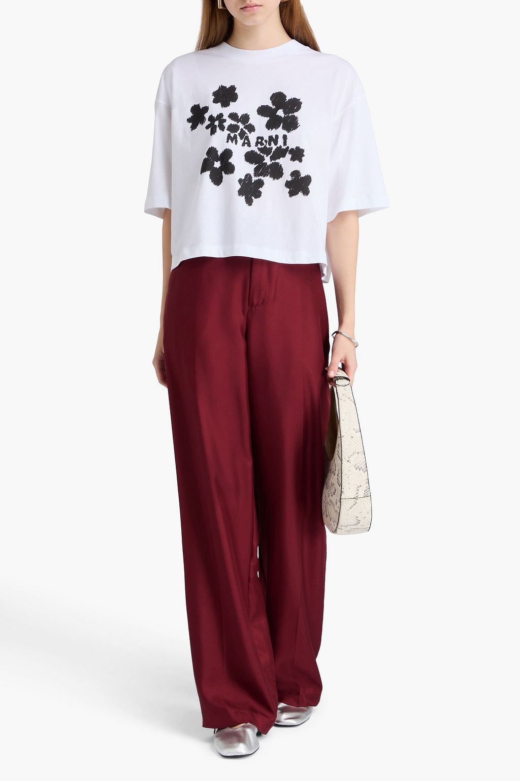 MARNI Cropped printed cotton-jersey T-shirt