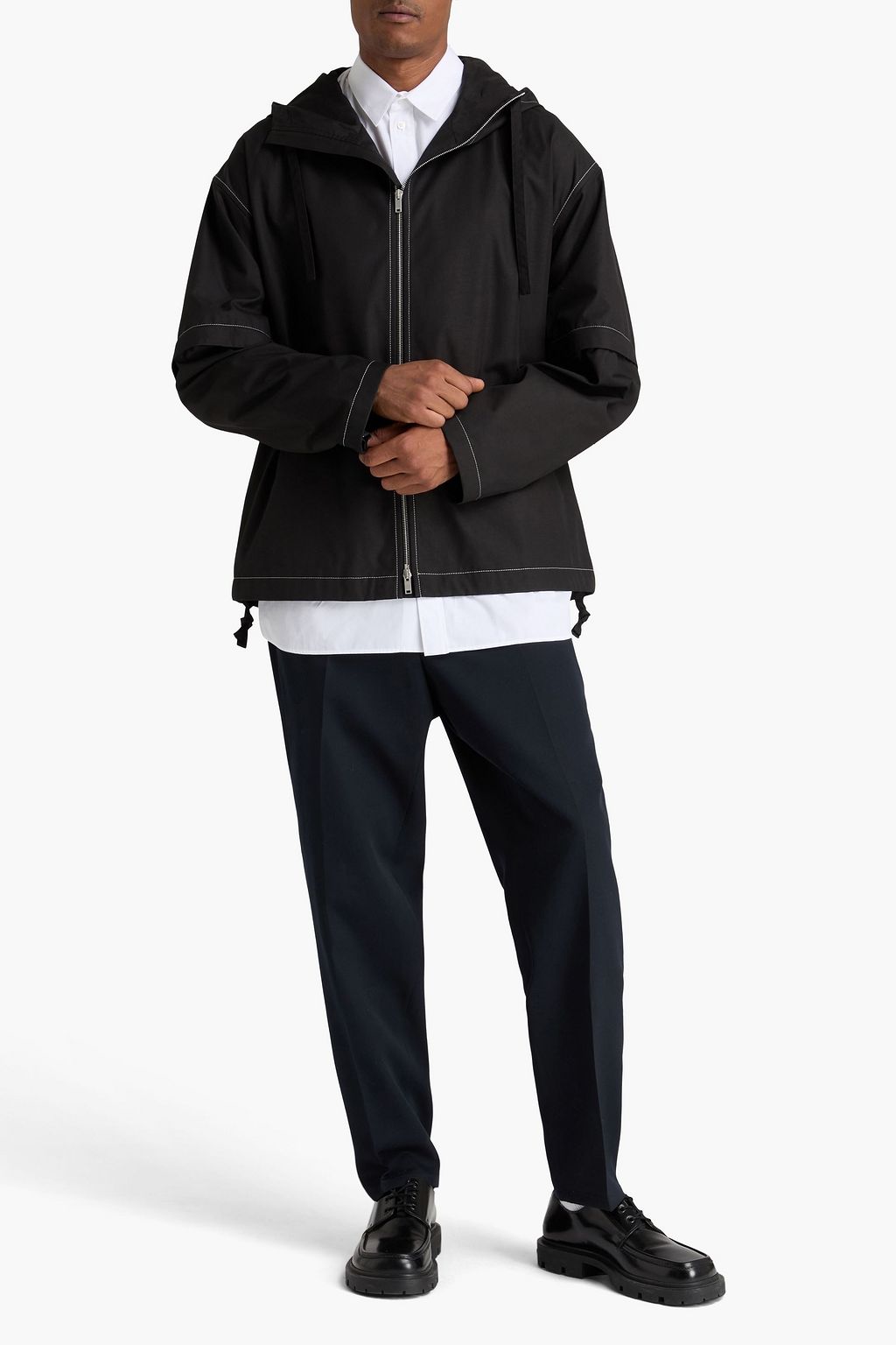 JIL SANDER Cotton-blend twill hooded jacket