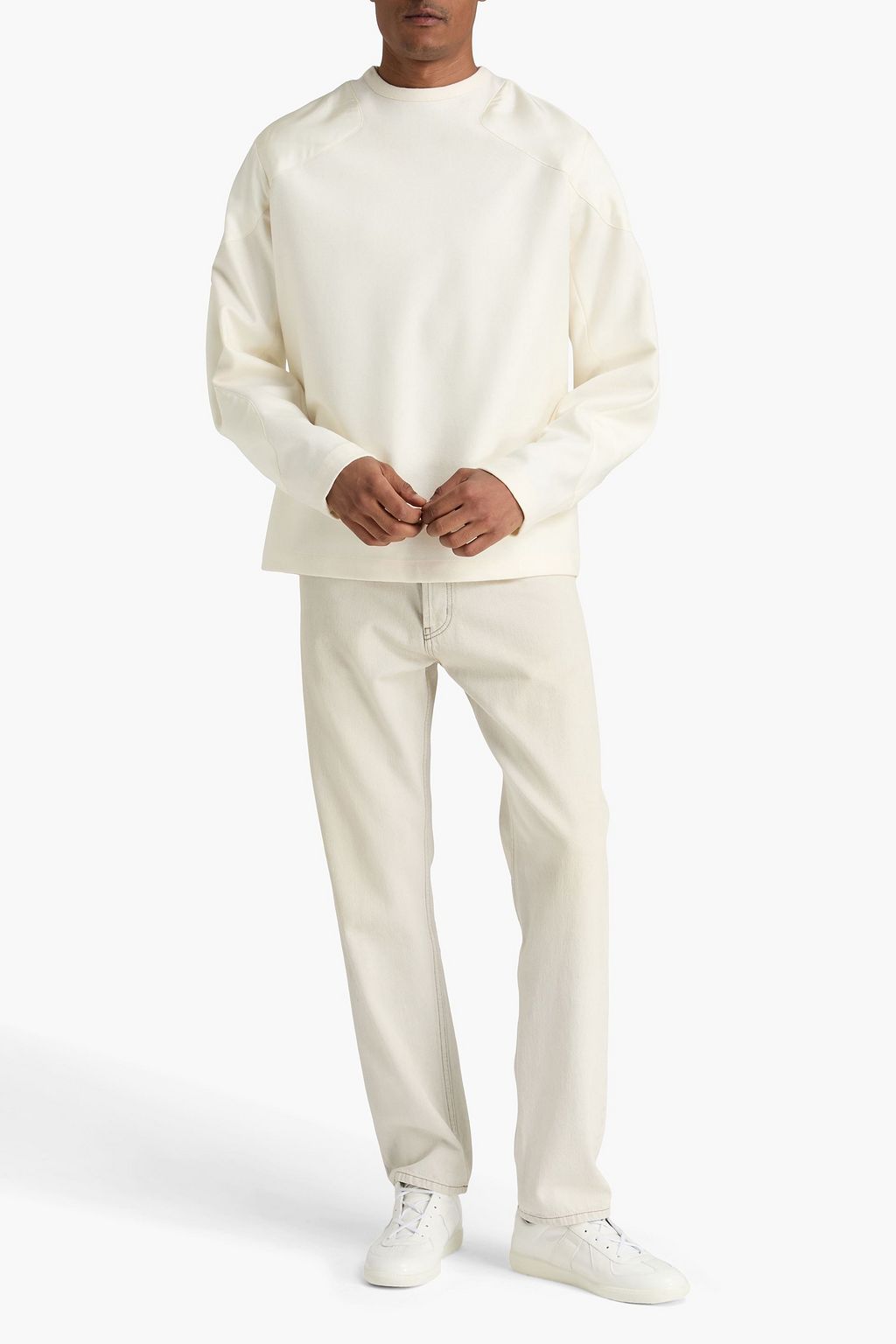 JIL SANDER Wool-felt and satin-twill sweatshirt