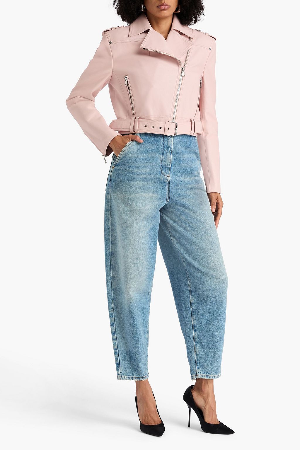 BALMAIN Cropped Bikerjacke aus Leder