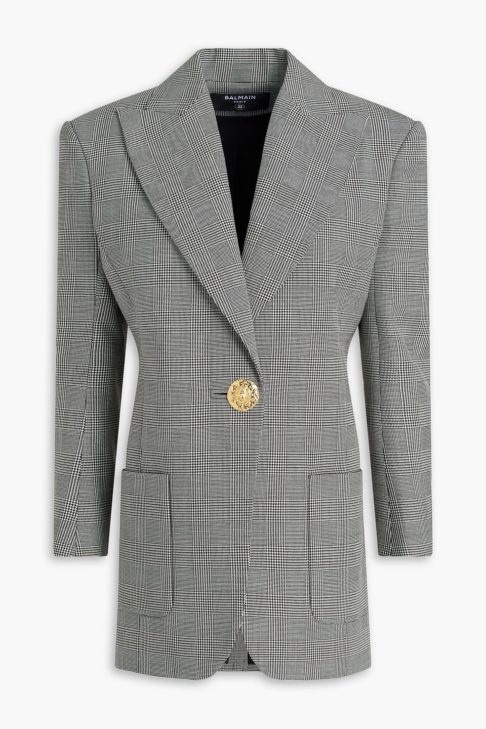 Balmain Prince Of Wales Checked Wool Blazer In Gray