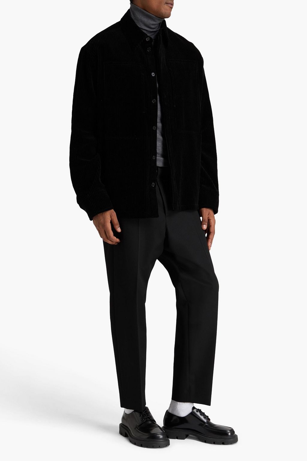 JIL SANDER قميص من القطن والمخمل المضلّع