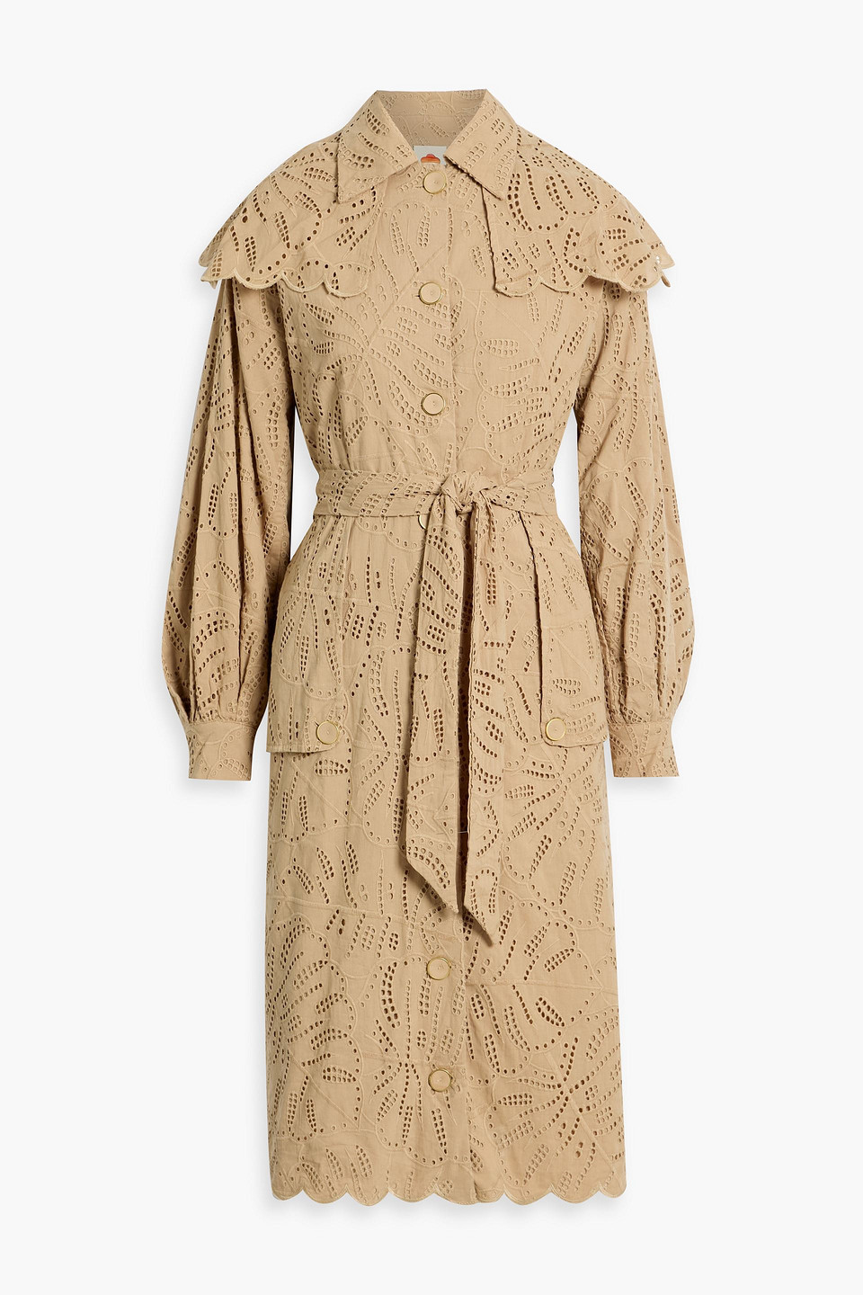 Farm Rio Broderie Anglaise Cotton Trench Coat In Brown
