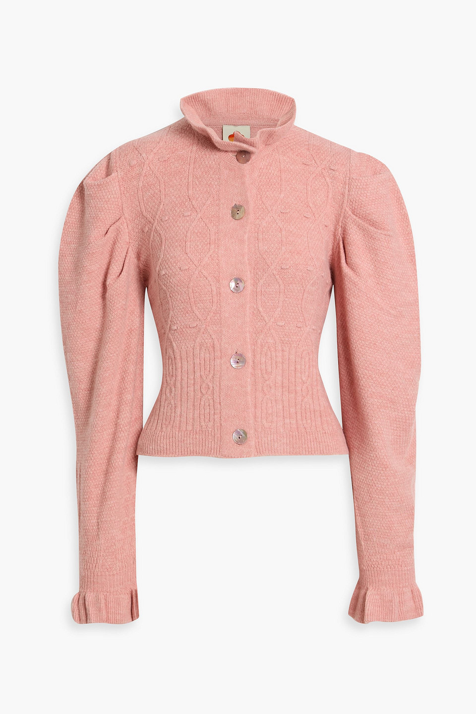 Farm Rio Ruffled Cable-knit Cardigan In Pink