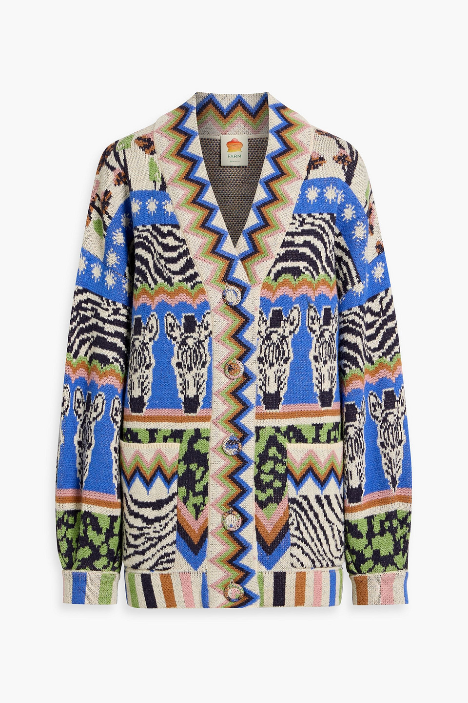 Farm Rio Jacquard-knit Cardigan In Blue