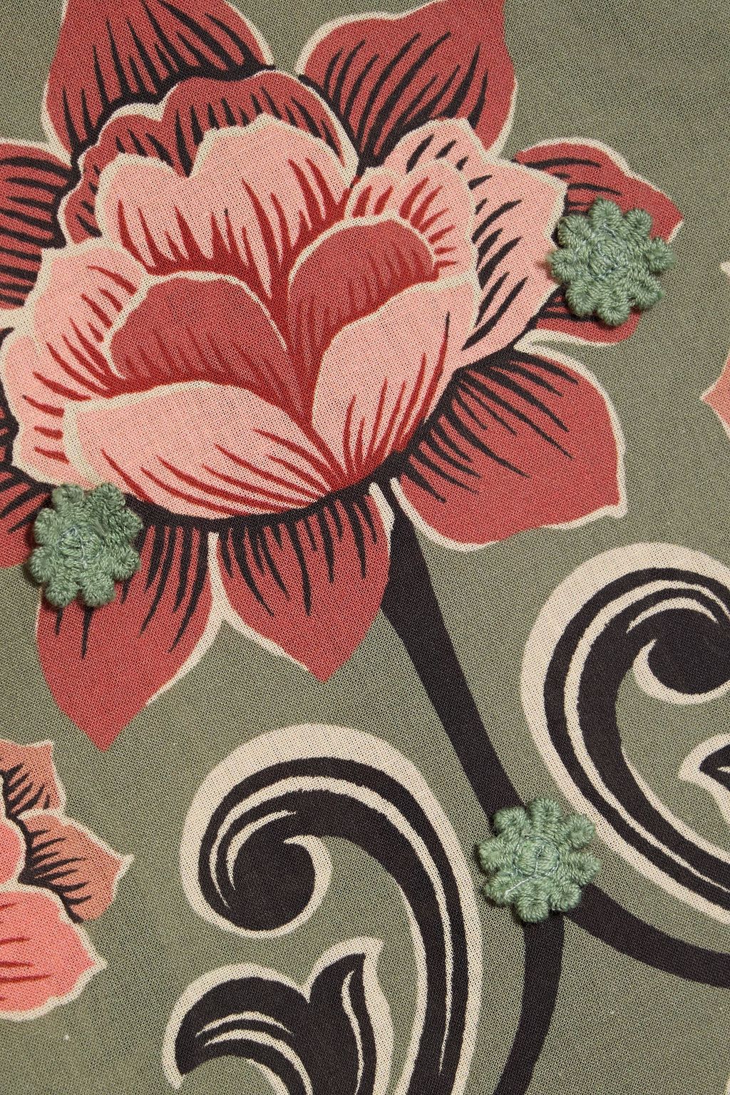 FARM RIO Appliquéd floral-print cotton-voile blouse