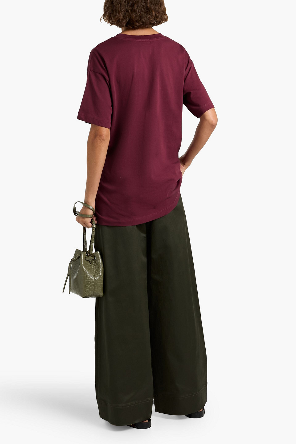 Farm Rio Printed Cotton-jersey T-shirt In Burgundy