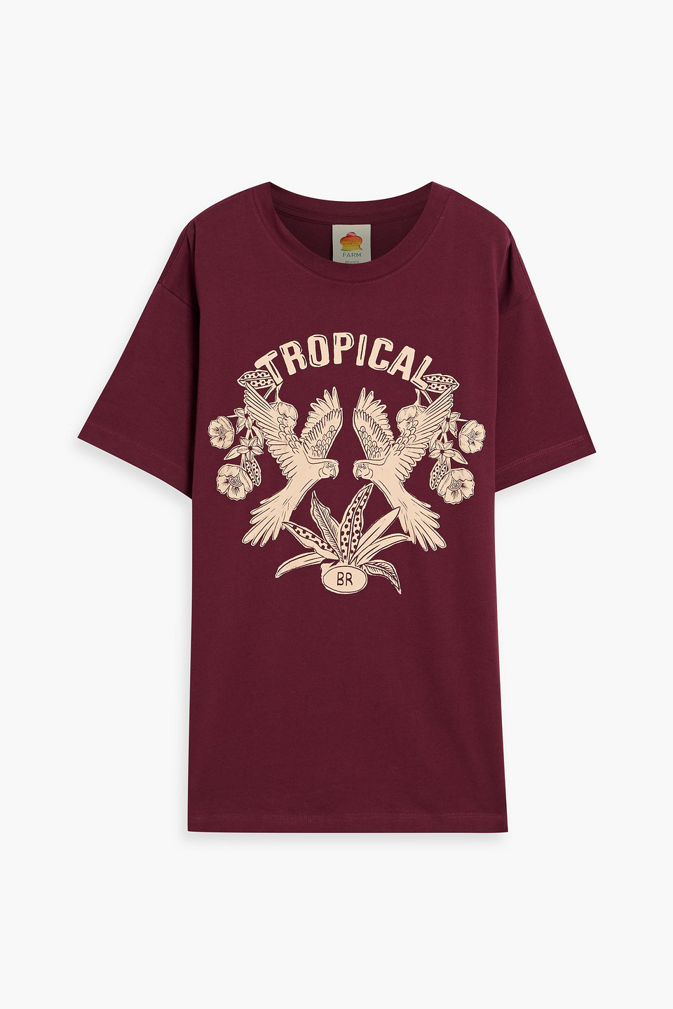 Farm Rio Printed Cotton-jersey T-shirt In Burgundy