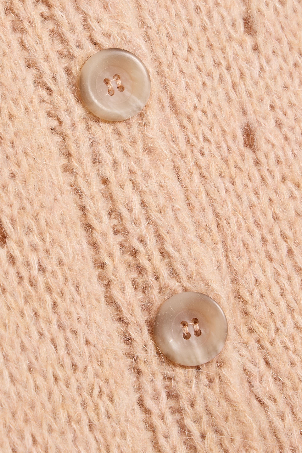 Farm Rio Ruffled Pointelle And Cable-knit Cardigan In Neutral