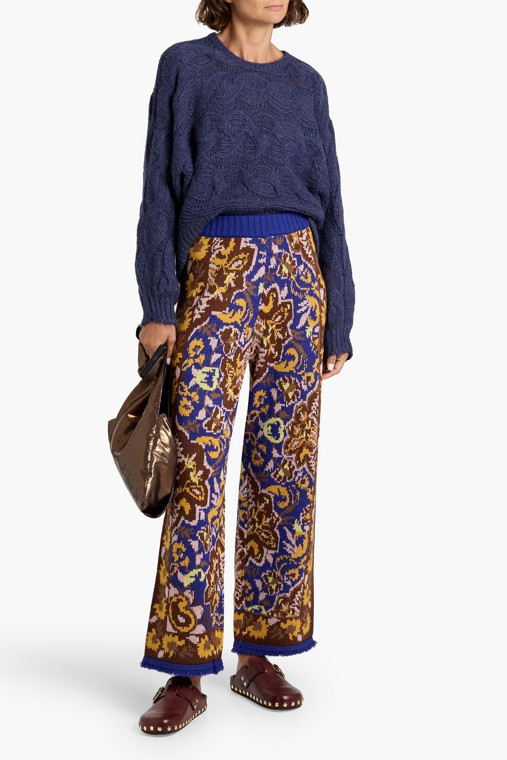 FARM RIO Jacquard-knit wide-leg pants