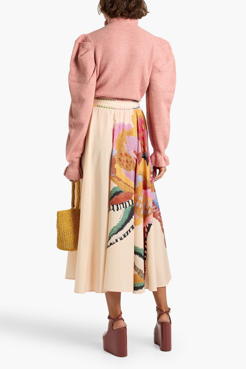 FARM RIO Floral print cotton-poplin midi skirt
