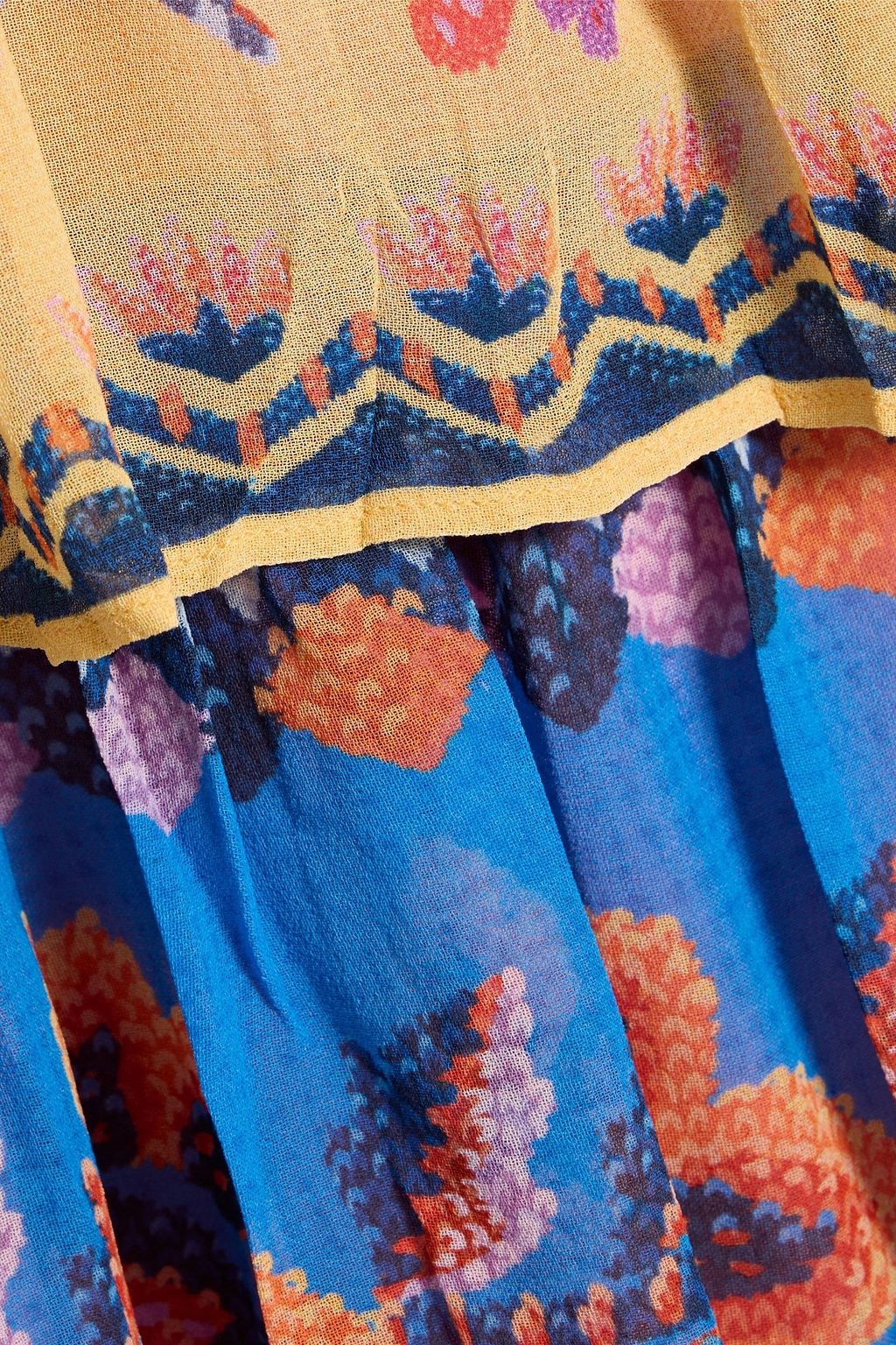 FARM RIO Ruffled printed georgette maxi skirt