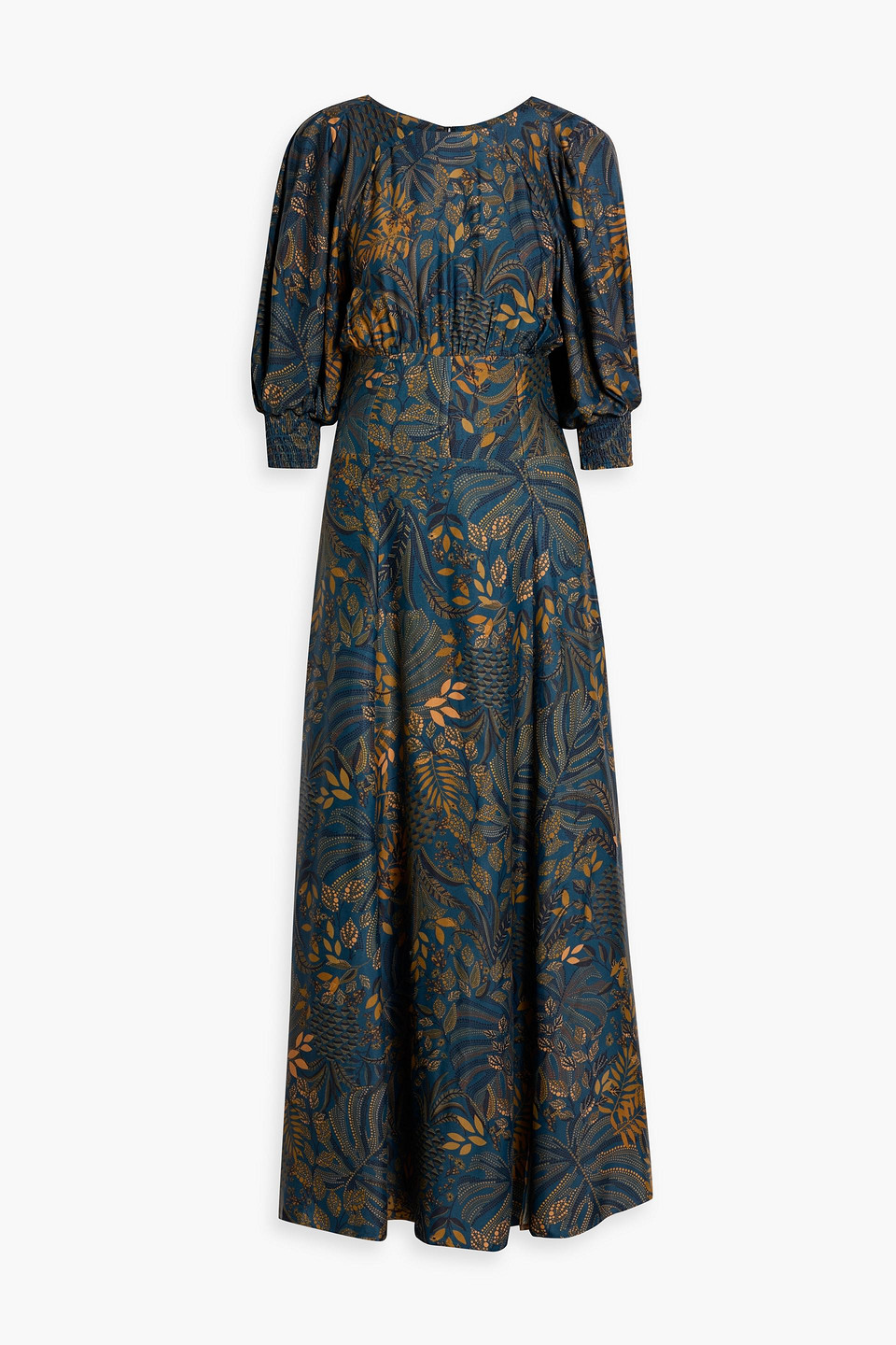 Farm Rio Printed Crepe De Chine Maxi Dress In Blue