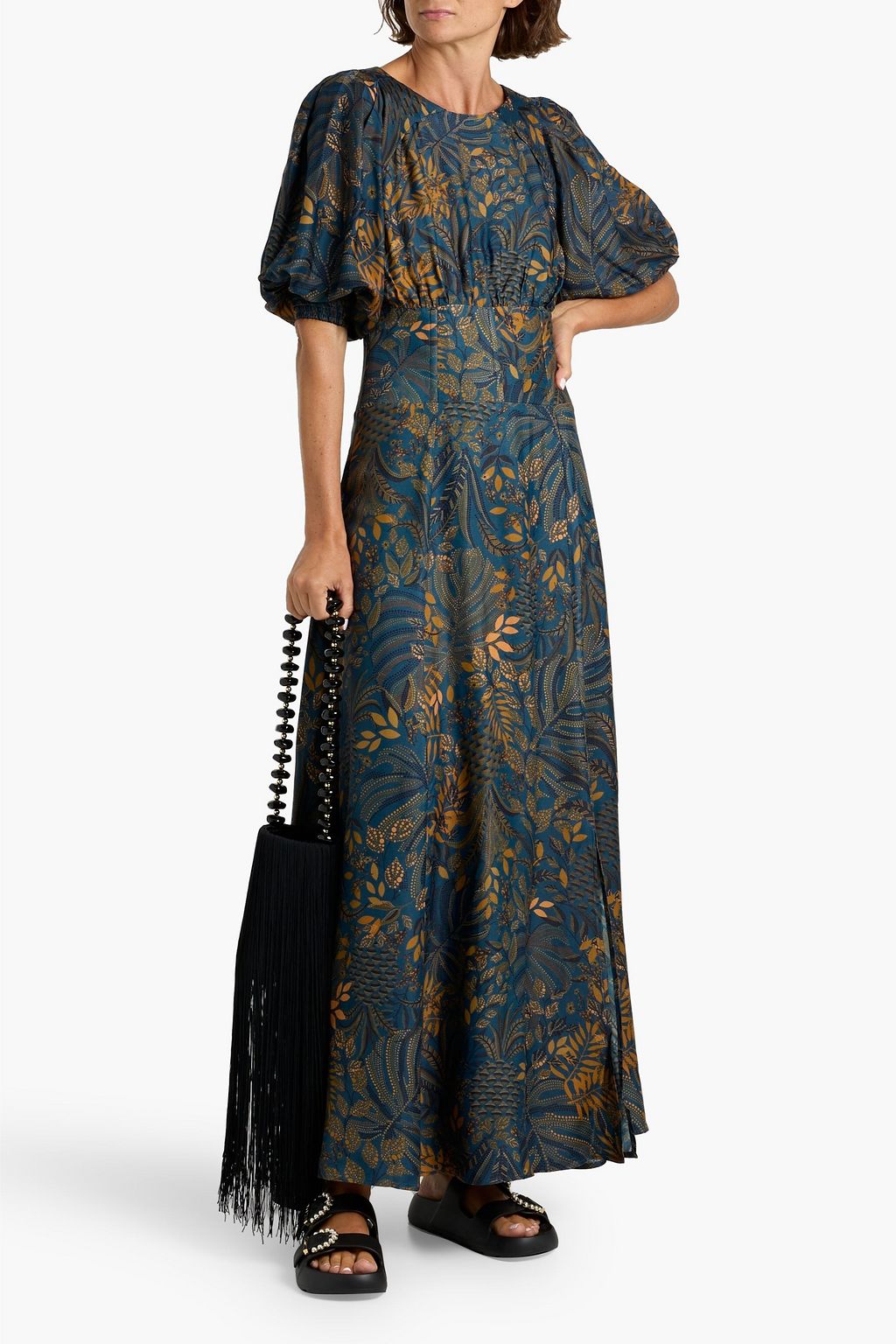 FARM RIO Printed crepe de chine maxi dress