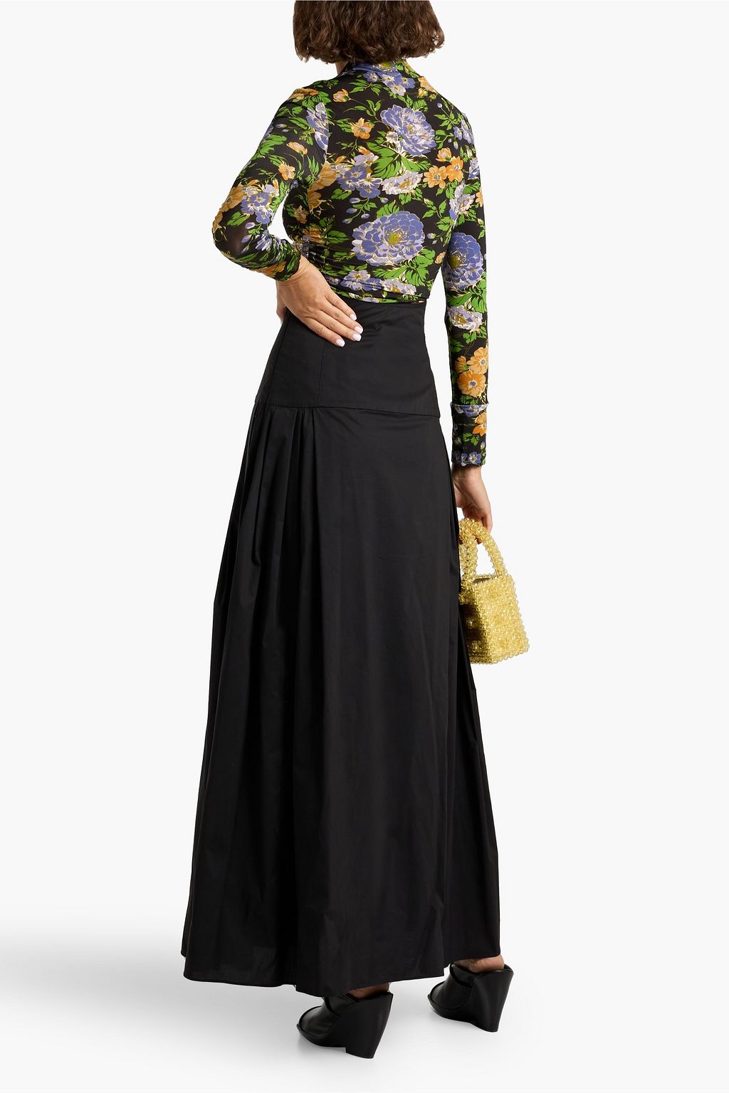 FARM RIO Ruched floral-print stretch-jersey turtleneck top